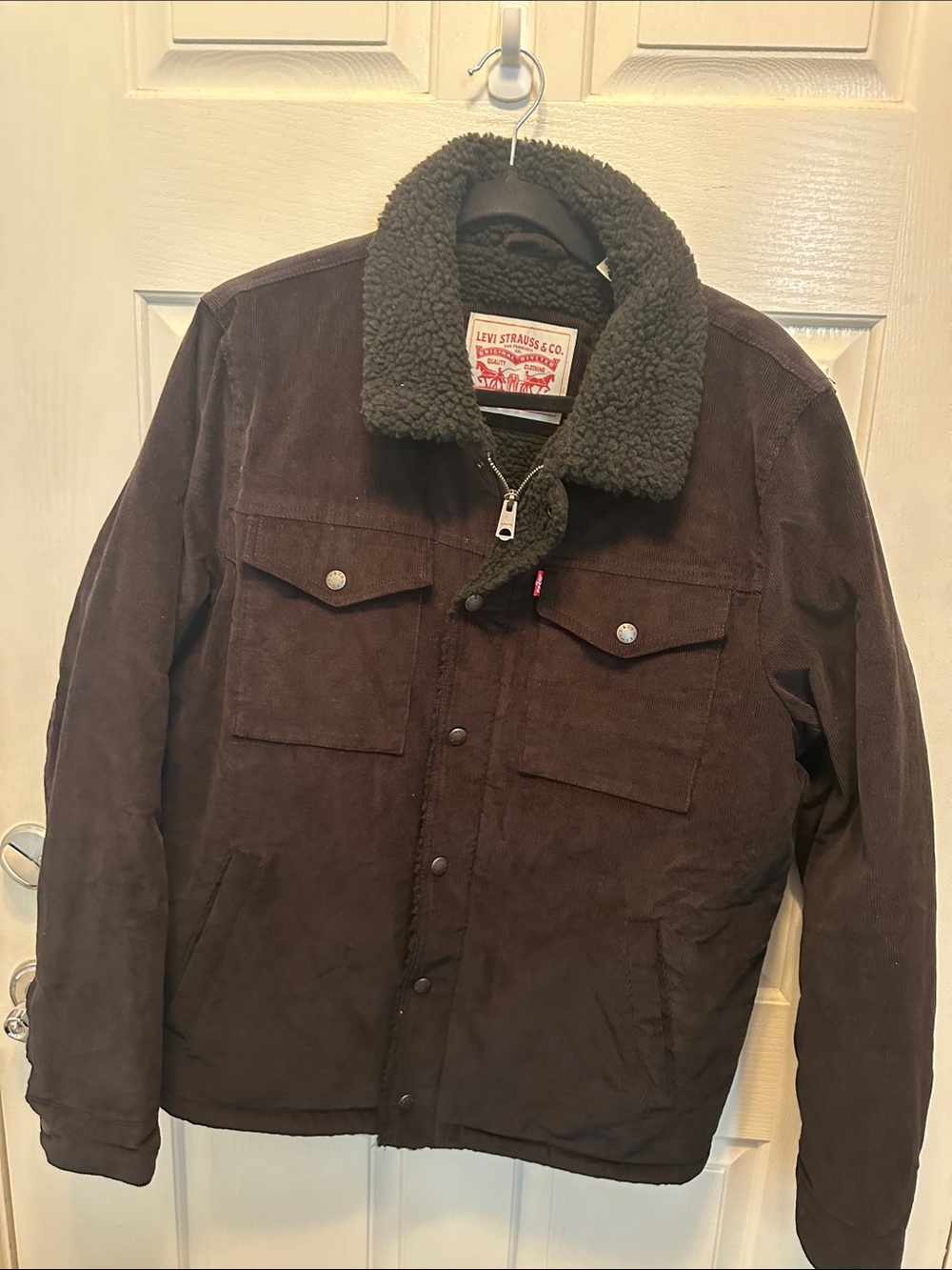 Levi's Men's Corduroy Sherpa-Lined Zip & Button Front Trucker Jacket Black Mediu